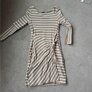 Striped Tan and White Wrap Dress